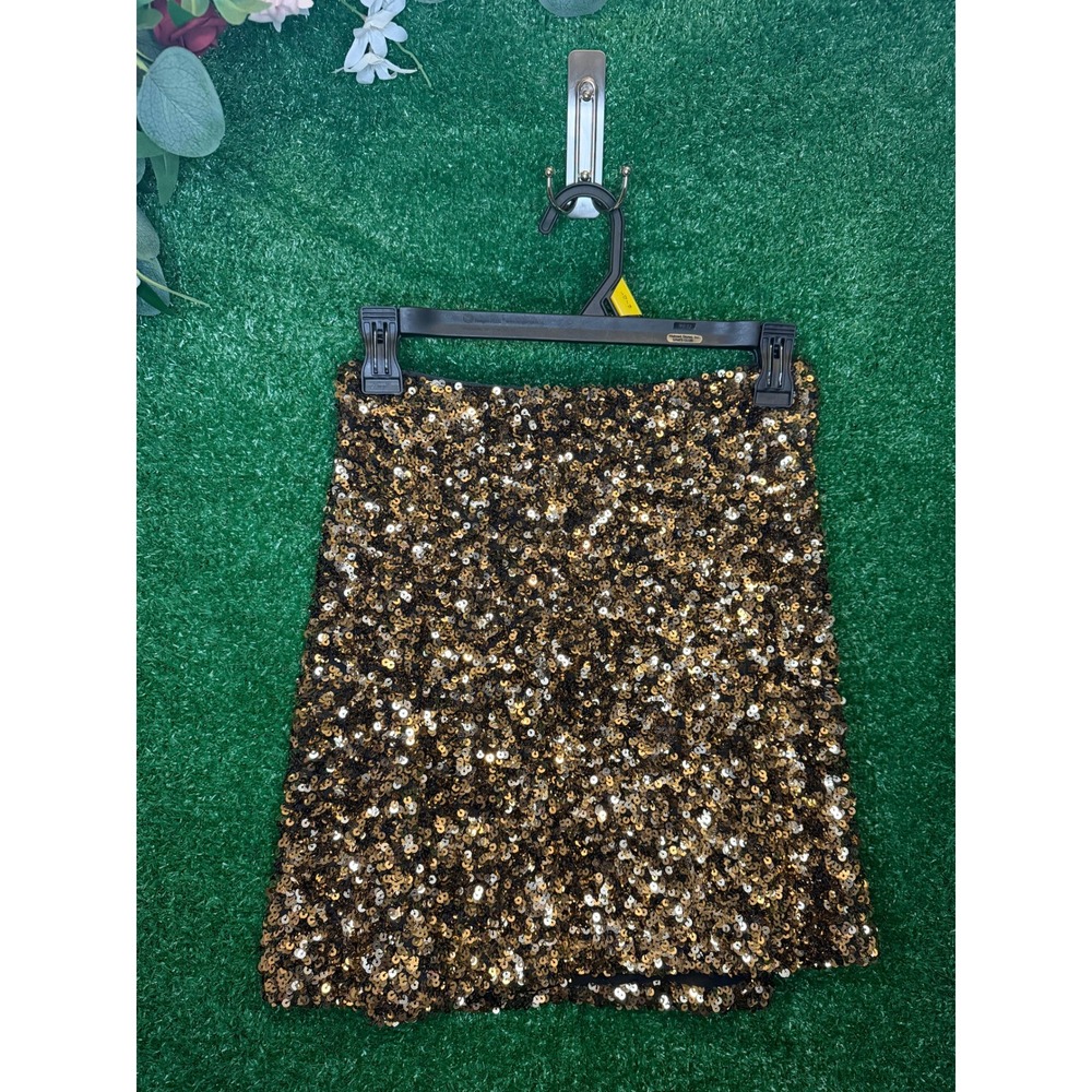 Zara Size S Gold Bronze Sequin Mini Skirt Y2K Party Glam